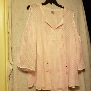 Plus Size Pink Open Shoulder blouse with Camisole
